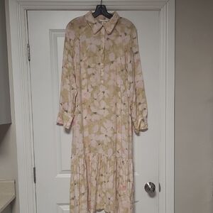 H&M Pink and Cream Floral Long Sleeve Dress